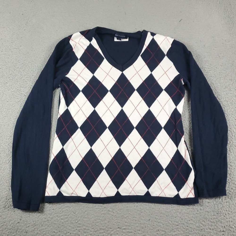 Tommy Hilfiger Sweater Womens Medium Blue Argyle Casual Pullover